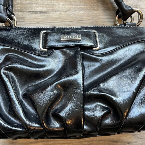 Miche Purse Black Shell Patent Leather Vintage 90s Grunge Y2K Shoulder Bag - Picture 3 of 11